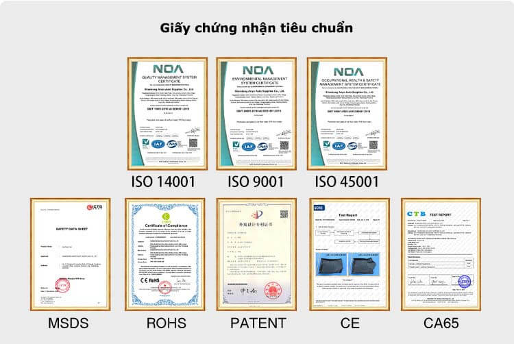 Giấy chứng nhận tiêu chuẩn thảm lót sàn ô tô